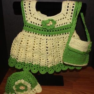 Homemade Yellow Green Dress wMatching Purse & Hat